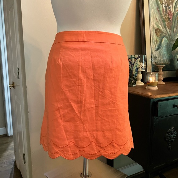 Talbots orange scalloped skirt with embroidery with side zipper - Picture 3 of 5